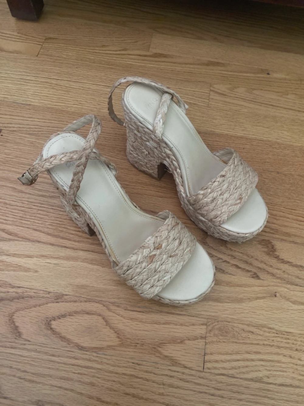 MNG Mango Braided Espadrille Platform Sandals in Natural Beige